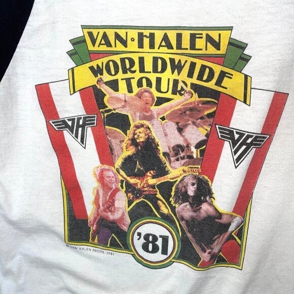 Van Halen 1981 World Tour Rock Concert T Shirt Size Large Vintage Raglan Sleeve - Picture 3 of 13